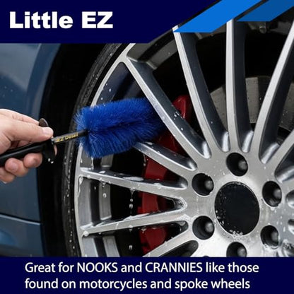 EZ Detail Brush Little - Wheel Rim Cleaner for Cars, Bike, Trucks, Motorcycle, and Other Vehicles. Non-Scratch Auto Detailing Tool, Easily reaches Nook and Crannies - color: Blue