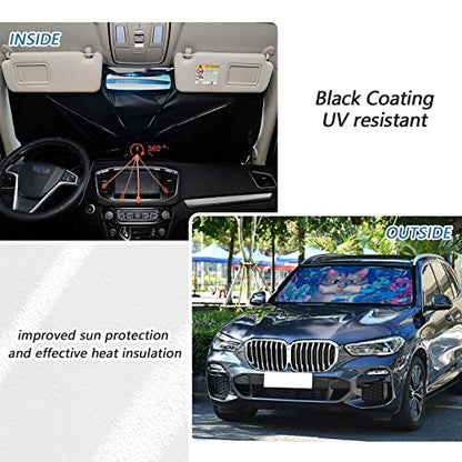 Cat Butterfly Car Shade Front Windshield Sun Shade Foldable Car Shade Umbrella Keep Vehicle Cool for Most Vehicles Foldable Windshield Umbrella Sun Visor - color: Cat Butterfly