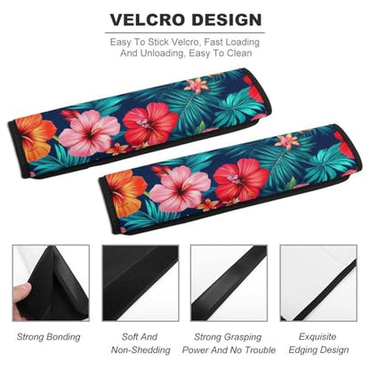 Men's Comfortable Cushion Pad Car Shoulder Strap, Hawaiian Colorful Hibiscus Flowers Tropical Palm Tree Leaves Harness Pad Car Belt Covers - color: Color848