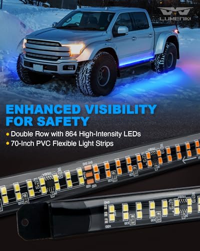 LUMENIX 2PCS 70 Inch Emergency Strobe Lights Strip LED Running Board Flexible Lights Bar Flashing Warning Hazard Safety Side Light for First Responder Vehicles Trucks Pickups Police Firefighters- Blue - color: Blue