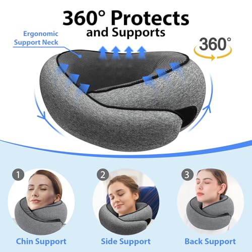 Travel Pillows for Airplanes,360° Support Stowable Travel Pillow, Neck Pillow Airplane with Memory Foam Portable Travel Neck Pillow for Traveling, Suitable for Airplanes, Offices, and Cars