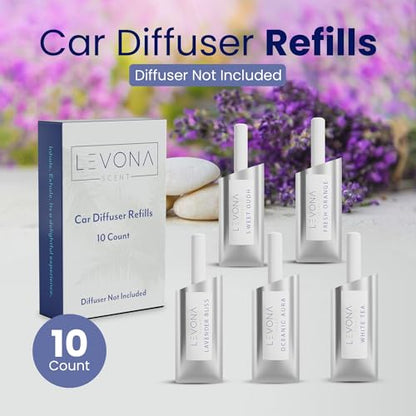 Levona Scent Car Vent Clips Refills - Car Accessories for Women & Men, Car Air Freshener Refill, Car Essentials Fragrance Diffuser & Aroma Set, Travel-Friendly - Pack of 10 (Diffuser Not Included) - color: Refill