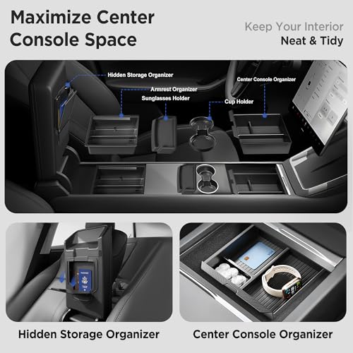 Center Console Organizer Tray for Tesla Model Y Juniper Accessories 2025 2026/For Tesla Model 3 Highland Accessories 2024 2025 2026 [Slide Smoothly/US Patent] Cup Holder Matte Black