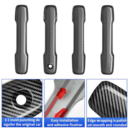 Car Chrome Carbon Fiber Style Door Handle Cover for Toyota Tacoma 2024 2025 2026 and Toyota 4Runner 2025 2026 Auto Exterior Decorations Accessories Side Pull Handles Protection Trim Panel