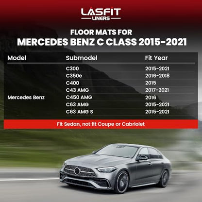 LASFIT Floor Mats for Mercedes Benz C Class 2021 2020 2015-2019 C300 / C400 / C350e / C43 AMG / C63 AMG / C63 AMG S (Fit Sedan Only), All Weather TPE Floor Liners for C Class 1st & 2nd Row Mats - size: For Benz C-Class | 2015-2021 | 1st & 2nd Row