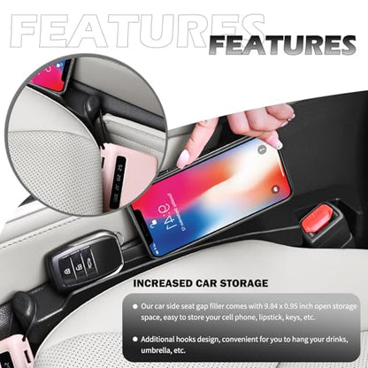 2PCS Car Seat Gap Filler,Upgraded 3 in 1 No Drop Seat Guard for Cars with Hook and Car Phone Holder Design,Universal Cars Seats Spacer Gap Filler for Double-Sided Use