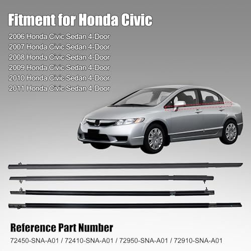 Window Molding Trim Seal for Honda Civic 2006-2011 Accessories, Outer Door Black Rubber Weather Stripping Belt, Replacement 72450-SNA-A01 (4PCS) - size: 2006-2011 Honda Civic