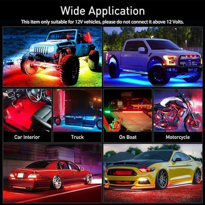 Nilight 4Pcs Car Underglow Neon Accent Strip Lights 256 LEDs RGBIC Multi Color DIY Sound Active Function Music Mode with APP Control and Remote Control Underbody Light Strips, 2 Years Warranty - color: Underglow Light RGBIC Multi Color 4Pcs