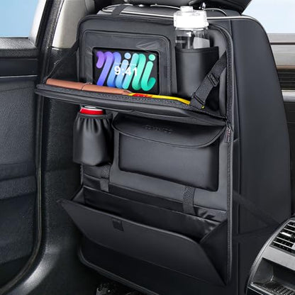 Coverado Backseat Car Organizer, Nappa Leather Car Seat Organizer with Touch Screen Tablet Holder, Foldable Food Tray, Kick Mats Protector, Multi Car Storage Accessories, Garbage Bag Holder-1 Pack - size: 1 Pack-Original