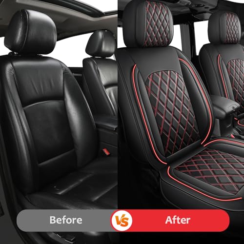 MIROZO Tacoma Front Seat Covers, 2PCS Truck Seat Cover Faux Leather Seat Covers Fits for 2024 2025 Toyota Tacoma Crew Cab, Waterproof Car Seat Covers (Black and Red,2PCS Front) - color: Black And Red, size: 2PCS Front（2024-2025 Tacoma ）