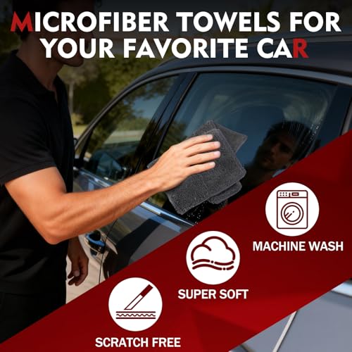 Puomue 12 Pack Microfiber Cleaning Cloth for Cars, 12" X 12" Car Microfiber Towels, Soft, Absorbent and Lint Free Cleaning Cloth, Premium Wash Cloth for Car,Window and Household, Dark Grey