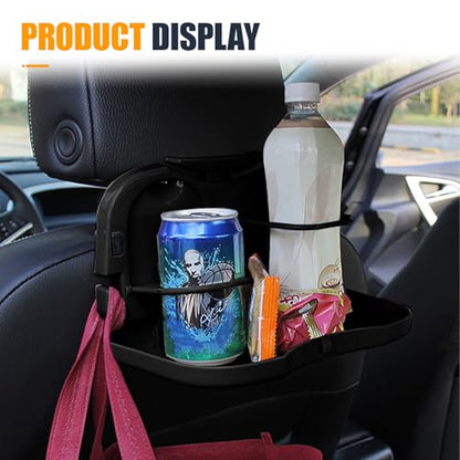 Car Cup Holder Tray, Foldable Detachable Car Headrest Backseat Organizer, Multifunctional Adjustable Food Table Tray, Universal Auto Travel Accessories for Most Cars/Trucks/SUVs (Black) - color: Black