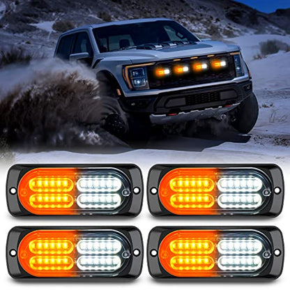 Nilight 4PCS 24LED Emergency Strobe lights 12V 24V Amber White Surface Mount Grille Hazard Safety Warning Lights Sync Feature Side Flashing Marker Flash for Car Truck Campers - color: Amber White