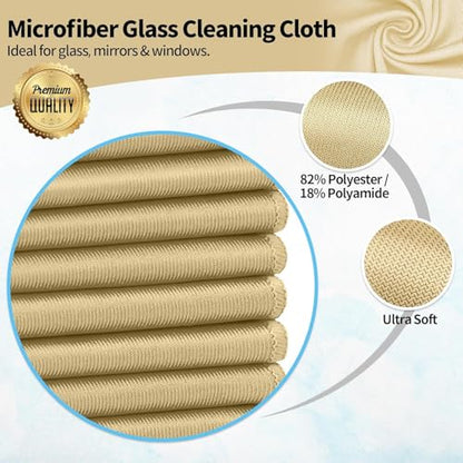 Microfiber Cleaning Cloth - 6 Pack Glasses Cleaning Cloth, 16" x 14" Window Cleaning Rags, Streak Free Lint Free Polishing Cloths Wipes for Eye Glass, Stainless Steel, Windshield, Beige - color: Beige, size: 6 Pk-16" X 14"