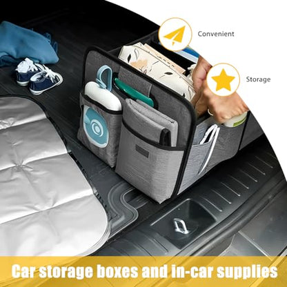 Car Trunk Organizer, Foldable Multi Compartments Vehicle Storage Bin with Pad, Waterproof Sturdy Automotive Cargo Trunk Storage Accessories, Universal for SUV RV Truck