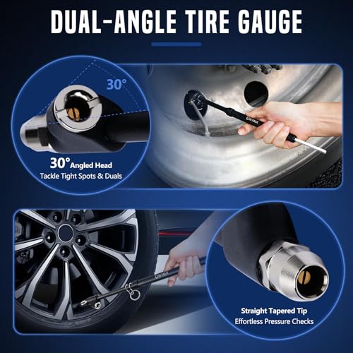 2-Pack Heavy Duty Dual Head Tire Pressure Gauge (10-150 PSI, 1-10 Bar) for Semi Trucks, RVs, Cars, Motorcycles - 12 Inch - color: 2PCS
