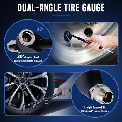 2-Pack Heavy Duty Dual Head Tire Pressure Gauge (10-150 PSI, 1-10 Bar) for Semi Trucks, RVs, Cars, Motorcycles - 12 Inch - color: 2PCS