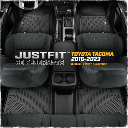 CAT® JustFit™ 3D All Weather Floor Mats for Toyota Tacoma 2016-2023, Custom Fit Heavy Duty Rubber Car Mats Full Set for Double Cab and Automatic Only, Tacoma SR/SR5/TRD/Limited/Trail Accessories - style: Toyota Tacoma (2016-2023)