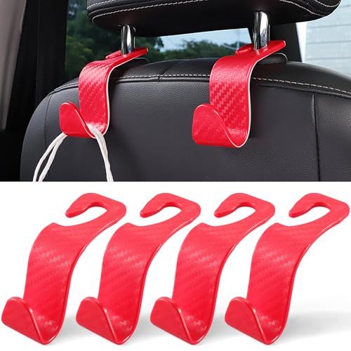 LivTee Car Purse Hook, Headrest Hook for Car, 4 Pack Universal Auto Car Seat Headrest Hook Hangers Organizer for Purse Coat Umbrellas Grocery Bags Handbag, Car Accessories - Carbon Fiber Red - color: Red-CF