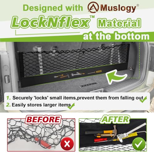Muslogy Truck Bed Cargo Net Trunk Netting Compatible with Toyota RAV4 2019-2024 2025 Accessories, Pickup Cargo Organizer SUV Sedan Storage Net w/Heavy Duty Carabiners - style: 19-24 RAV4