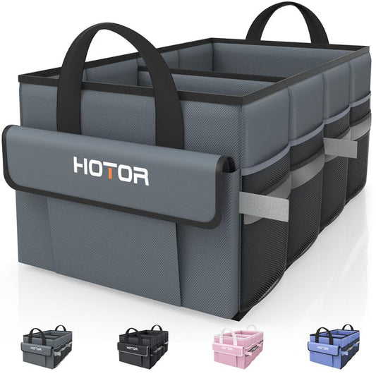 HOTOR Trunk Organizer - Car Organizer with 5 Pockets, Trunk organizer for SUV, Sedan & Van, Car Organization with Sturdy Base Panel for Car Accessories, Grey, 2 Compartments, 21.3"×12.6"×10.6" - color: Grey, size: Medium