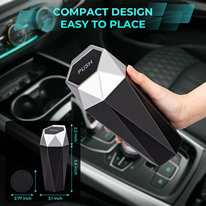 Car Trash Can with Lid, 2 Pack Diamond Design Mini Cup Holder Trash Can for Car, Office, Home Use, Silver - color: Silver, size: 2 Pack