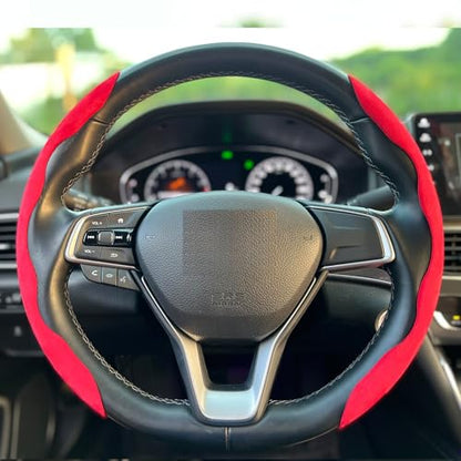 Steering Wheel Cover, Universal Suede/Carbon Fiber Anti-Slip Breathable Segmented Steering Wheel Cover for Men/Women, Universal Fit for 99% Car Steering Wheel (Suede-Red) - color: suede-Red