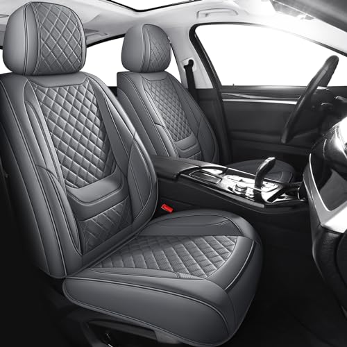 Car Seat Covers Full Set, Grey Leather Seat Covers, Breathable Front and Back Car Seat Protectors, Wear-Resistant Seat Covers Universal Fit for Most Cars SUV Truck (Grey-Diamonds, Full Set) - color: Grey, size: Full Set