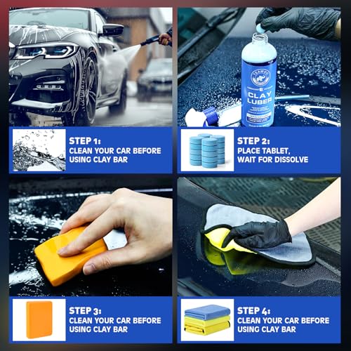 TEAWOO Clay Bars Kit, 6 Clay Bars & 20 PCS Lubricant Tablets, Complete Car Detailing Kit, Spray Bottle, Disposable Gloves and Microfiber Towels for Car Detailing Cleaning - size: 6 count