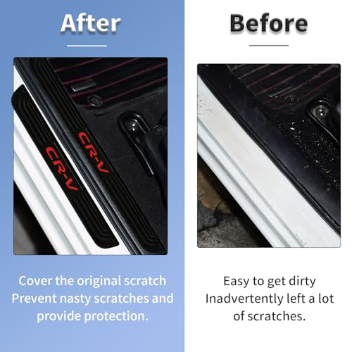 4pcs/Set Car Door Sill Plate Protectors - Black Soft Rubber Front/Rear Door Sill Scuff Plate Guard, Door Pedal Protector Stickers fit for Honda CRV (red)