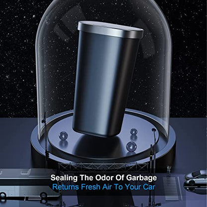 Mini Car Trash Can with Lid, Cup Holder Trash Can for Car with 3 Rolls Mini Trash Bags, Waterproof Small Car Garbage Can for Car Home Office Desk Bedroom -Square Black