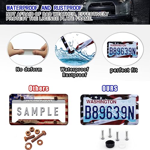American Flag License Plate Frame Holder - 2 Pack Universal Aluminum Matte Stripe US Flag Gloss Patriotic Car Plate Frame Covers with Free Screws Fasteners Caps - color: Matte American flag