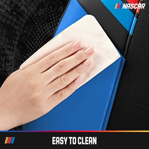 NASCAR Car Seat Covers, Blue Leather and Mesh Seat Covers, Universal Fit Front Seat Covers for Cars with Airbag-Compatible Design, Durable Racing-Inspired Car Interior for Cars, Trucks & SUVs - color: Blue