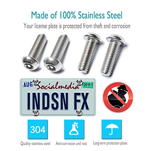 Aootf Anti Theft License Plate Screws- Rust Stainless Steel Plate Screw Resistant Security Tamper Resistant Machine License Plate Bolt License Plate Frame Fastener, Black Caps, Anti-Rattle Pad - color: 4PC Anti Theft-M-Black