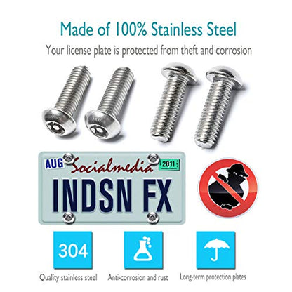 Aootf Anti Theft License Plate Screws- Rust Stainless Steel Plate Screw Resistant Security Tamper Resistant Machine License Plate Bolt License Plate Frame Fastener, Black Caps, Anti-Rattle Pad - color: 4PC Anti Theft-M-Black