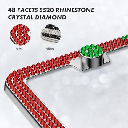 SHARE&CARE Bling License Plate Frame, Crystal License Plate Cover, Car License Plate Holder with Rhinestone Screw Set, Women Gift for Mom, Wife, Her - 1 Pack (Green+Red) - color: Green+Red