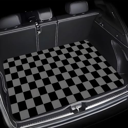 Universal Car Trunk Mat 29" x 39", Black and Gray Plaid All Weather Durable Cargo Mat Protector for SUV, Truck, Van | Stylish Cargo Liner Cover Leopard Print Car Accessories - color: Black and Gray Plaid