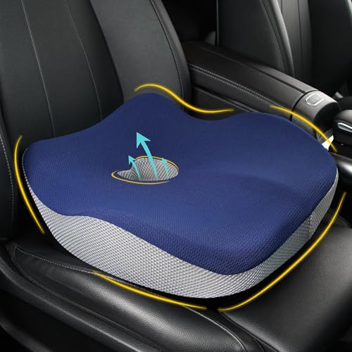 Car Seat Cushion, Ergonomic Memory Foam Car Cushion for Sciatica Pain Relief, Larger Driving Seat Pillow for Short Drivers on Long Drives - Butt Pillow for Truck, Office, Wheelchair - Blue&Gray - color: Blue&gray, size: Standard
