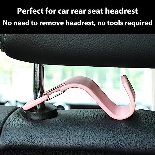 Car Seat Headrest Hooks, Car Organizer Hanger Storage Hooks for Handbags Purses Groceries Backpack Coat 4 Pack (Pink) - color: Pink