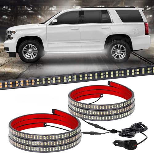 XRIDONSEN 2PCS 60 inch White Running Board Lights Strip 720 LED Emergency Strobe Lights Flashing Warning Hazard Safety Waterproof Side Lights for Trucks Construction Vehicles Pickup SUV Jeep - color: White