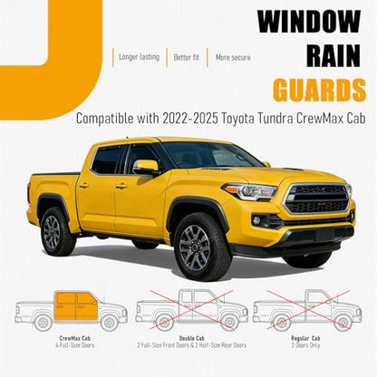 in-Channel Window Rain Guards Deflectors Fit for 2022-2025 Toyota Tundra CrewMax Cab Truck Window Wind Vent Visors Deflector Accessories 4Pcs