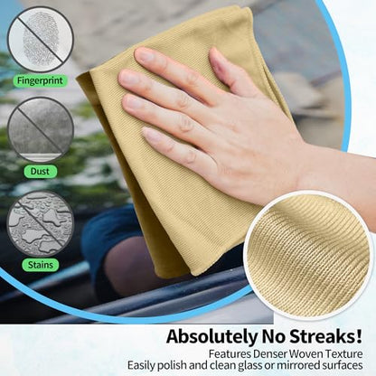 Microfiber Cleaning Cloth - 10 Pack Glasses Cleaning Cloth, 16" x 14" Window Cleaning Rags, Streak Free Lint Free Polishing Cloths Wipes for Eye Glass, Stainless Steel, Windshield, Beige - color: Beige, size: 10 Pk-16" X 14"