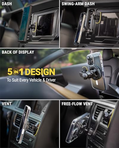 Scosche 5-in-1 MagSafe Car Mount Compatible with Popsocket, Magnetic Vent, Back-of-Display and Dashboard Cell Phone Holder, Tesla Phone Mount Compatible with iPhone 17/16/15/14/13/12, Samsung S25 - size: 1 Pack, style: Dash / Vent / Back of Display