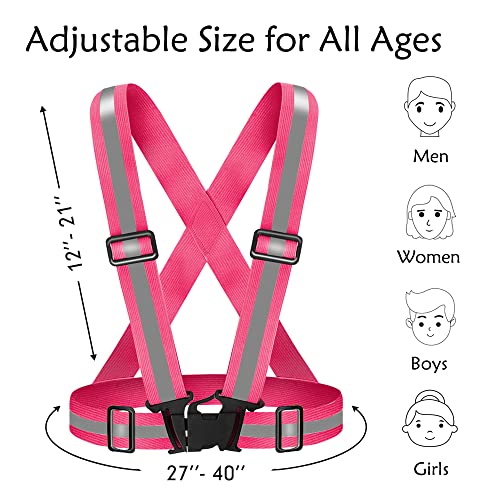 High Visibility Reflective Vest Safety Vest Running Reflective Gear Adjustable Reflective Vest for Walking,Jogging,Hiking,Night Cycling - color: Pink
