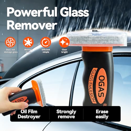 1PCS Glass Oil Film Remover for Car Windshield, Glass Emulsion Cleaner with Cleaning Board, Handle Oil Film Remover For Cars Window, Windshield Cleaner Tool for Crystal Clear Driving View