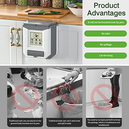 HI NINGER Small Compost Bin with Lid for Counter Top or Under Sink,Hanging Trash can,Foldable Kitchen Trash can 2.4 Gallon for Cabinet/Car Trash Can with Lid/RV/Bathroom/Camping