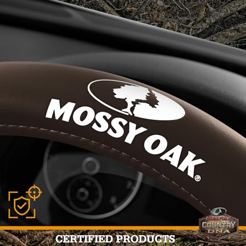 Mossy Oak Camo Steering Wheel Cover, Durable Grip Car Steering Cover, Universal Fit 14.5"–15.5" - Made with Premium Brown PVC Leather and Cotton Fabric, Anti-Slip - Official Licensed Product - color: Brown