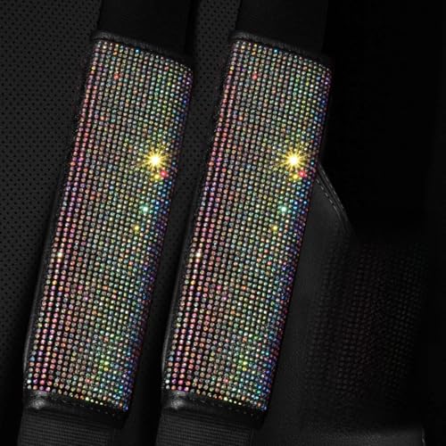 2PCS Bling Iridescent Car Seatbelt Strap Covers for Women Girls - Crystal Rhinestone Velvet Shoulder Pad Protector - Diamond Shine Safety Shoulder Pad, Car Decor Interior Accessories - color: A-Iridescent 2