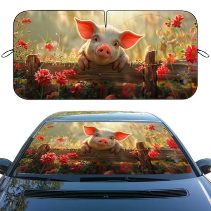 Cute Pig Car Windshield Sunshades, 59" L x 31.5" W, Blocks UV Rays, Sun Visor Protector for Car, Sedan, Truck, SUV - color: Cute Pig