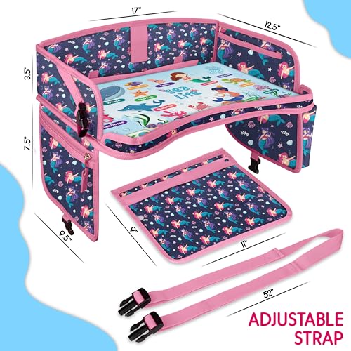 Kids Travel Tray - Waterproof Lap Table with No-Drop Large Tablet Holder - Car Seat Tray - Road Trip Essentials Kids - Car Desk Organizer for Airplane - Toddler Travel Essentials(MERMAID) - color: MERMAID